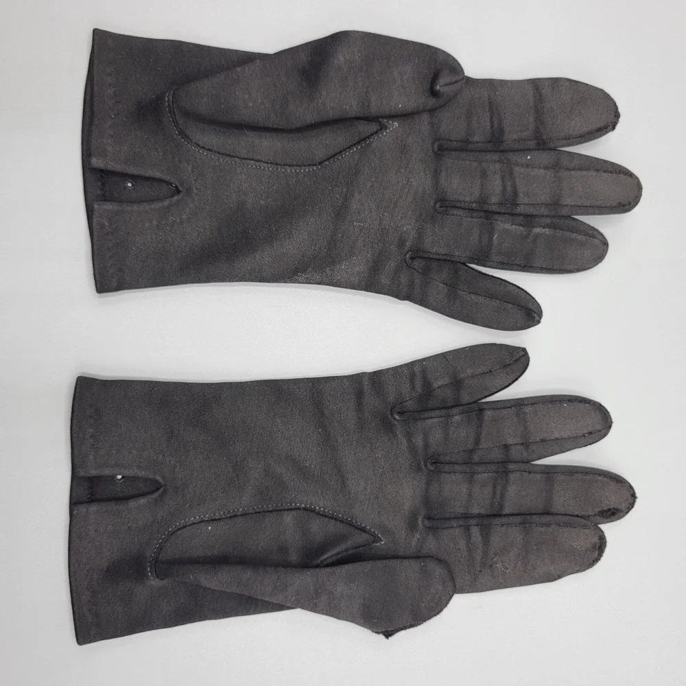 Vintage Black Gloves Cutout Embroidered Floral Detailing Small Size NEEDS REPAIR